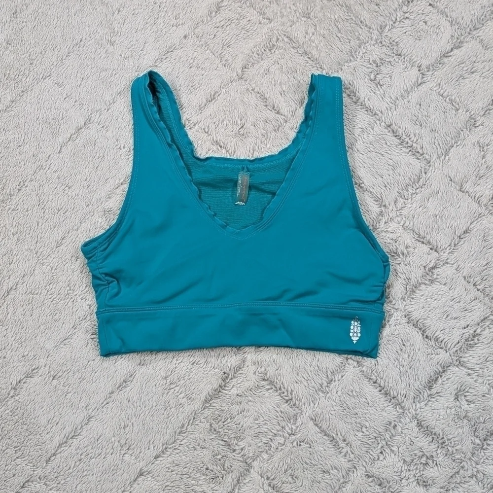 Free People Sports Bra Women's S Blue Wavy Waters Hearts Aflutter Brami Yoga